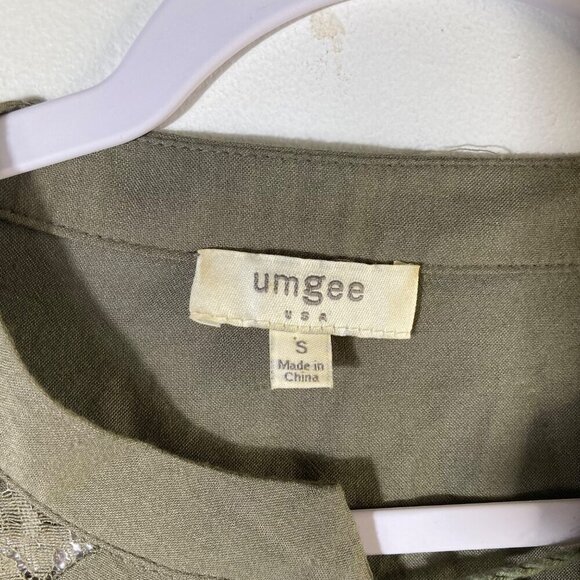 Womens Umgee V Neck Embroidered Tunic Dress Olive Green S Cotton Poly - Picture 7 of 9